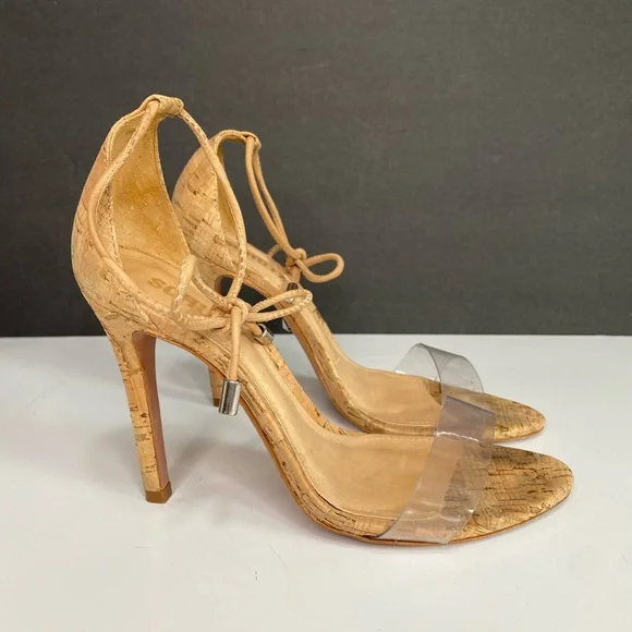 Schutz Womens Josseana Nude Beige Clear Strap Ankle Tie Heels Sandals Size 7.5 B - Picture 2 of 11